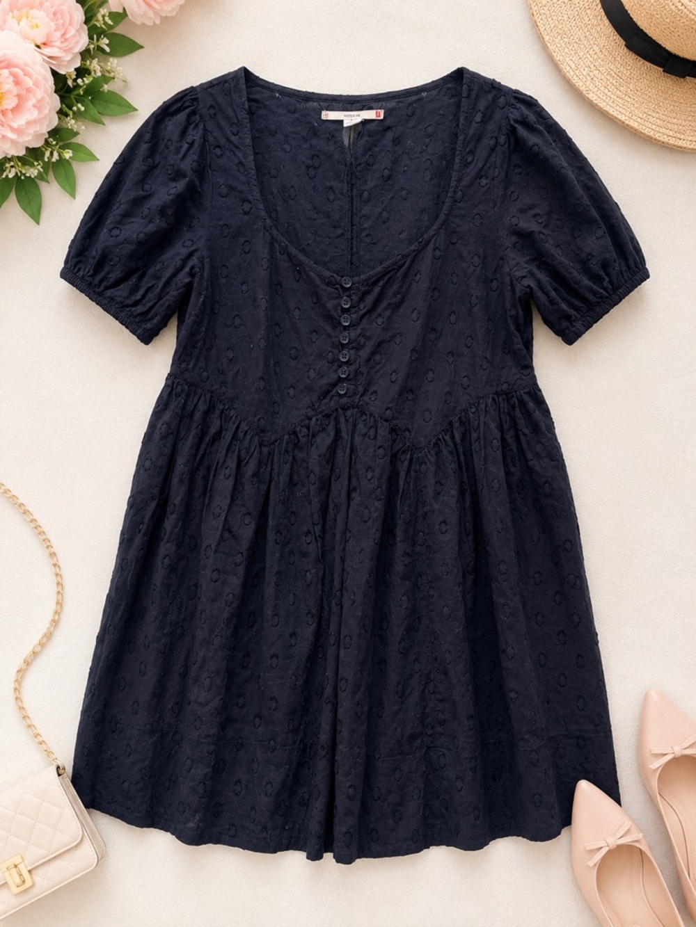 Kimchi Black 100% Cotton Puff Sleeve Babydoll Dress Small